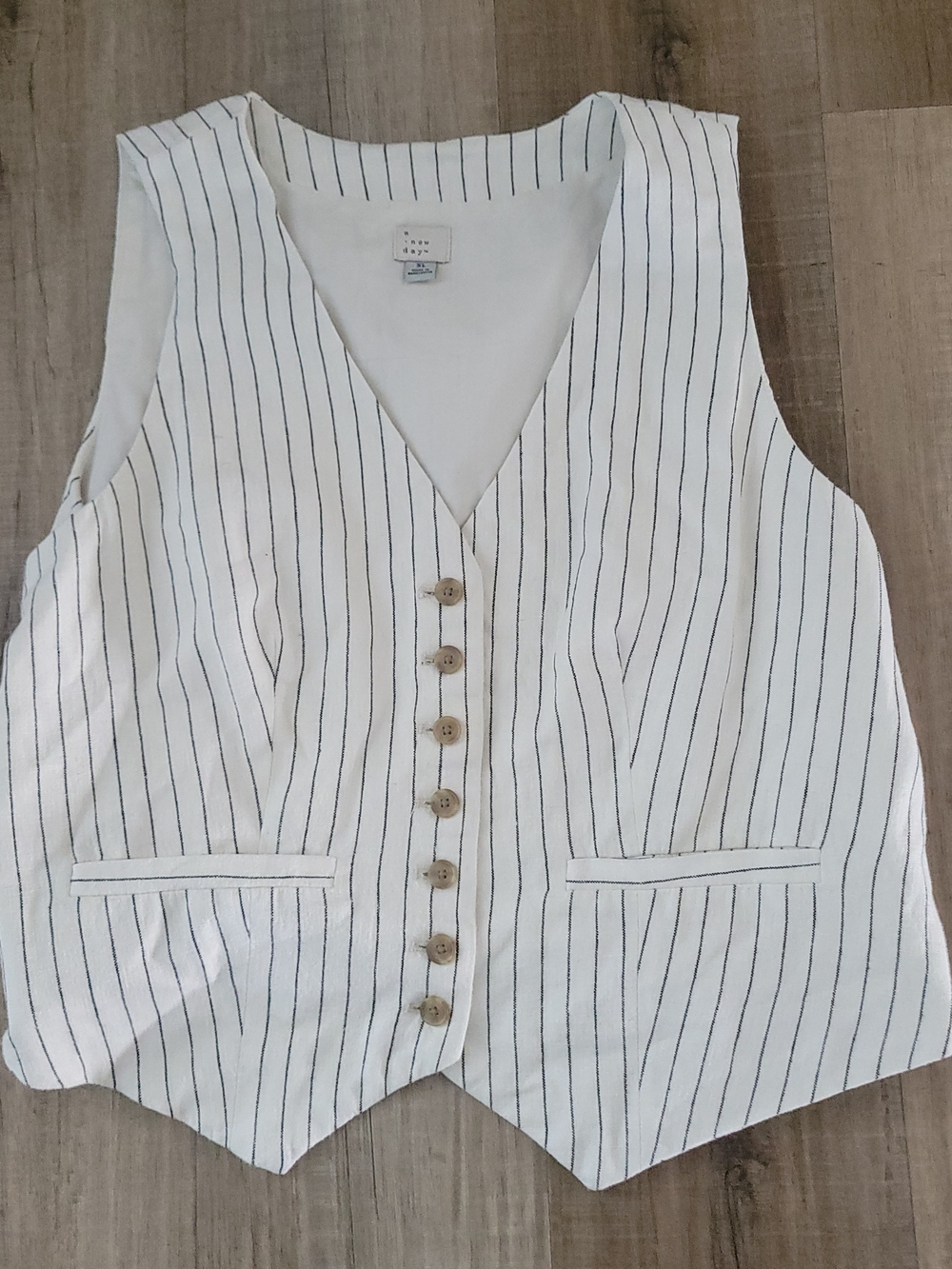 a new day Cream Sleeveless Vest with Black Pinstripes